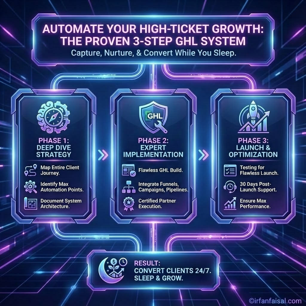 A detailed diagram of the 3-step GHL automation blueprint process.